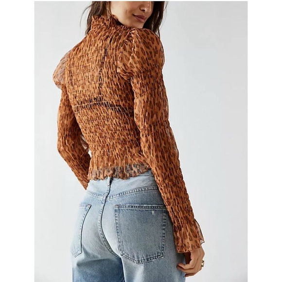 FREE PEOPLE Hello There Sheer Long Sleeve Top / Leopard Combo NWT - Picture 4 of 9